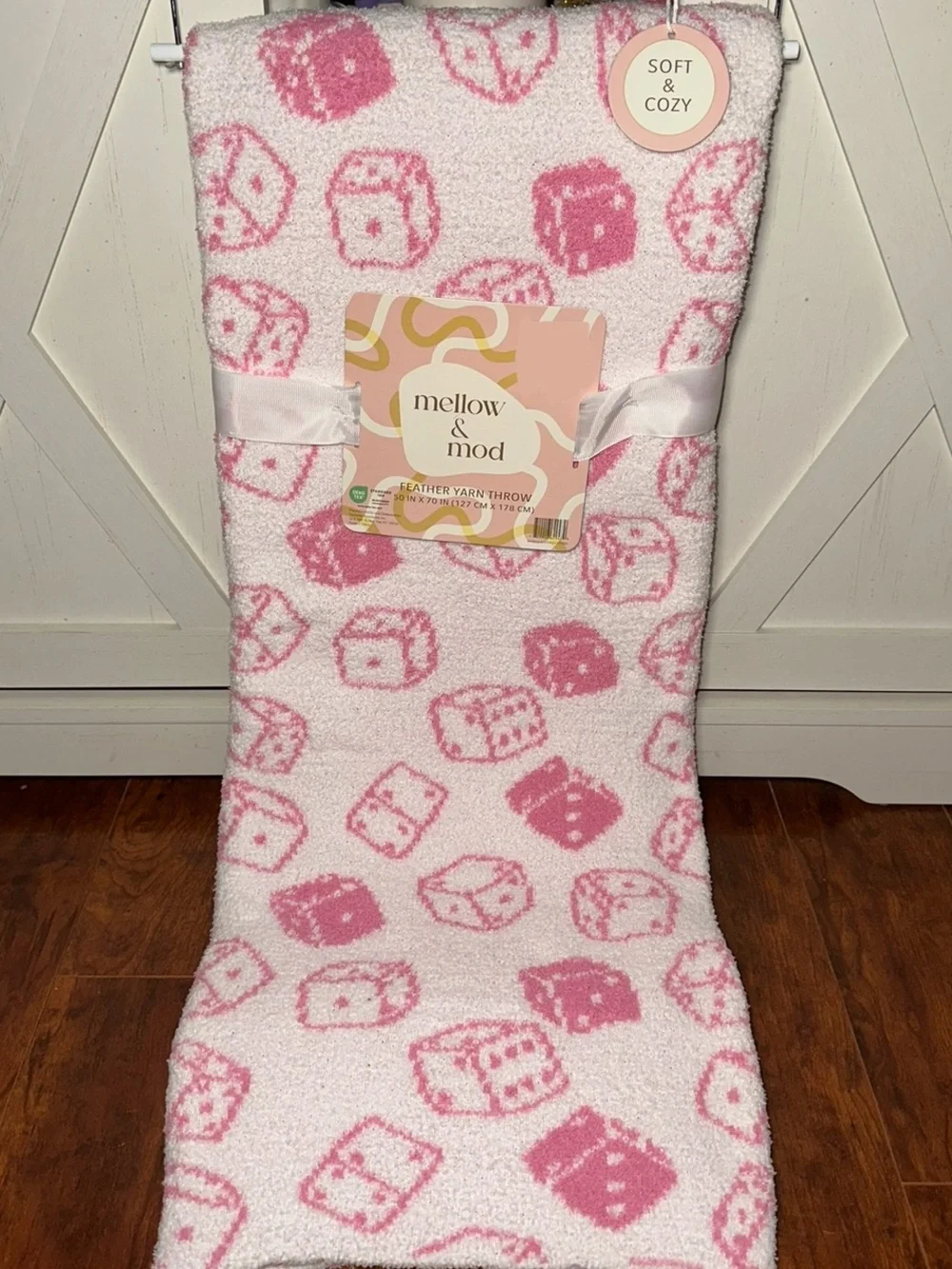 Mellow & Mod Pink Dice Soft Cozy Feather Yarn Throw Blanket